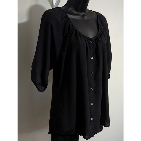 Express Black Flowy Top 3/4 Roll Tab Sleeve Blouse -Size Medium - Picture 2 of 6